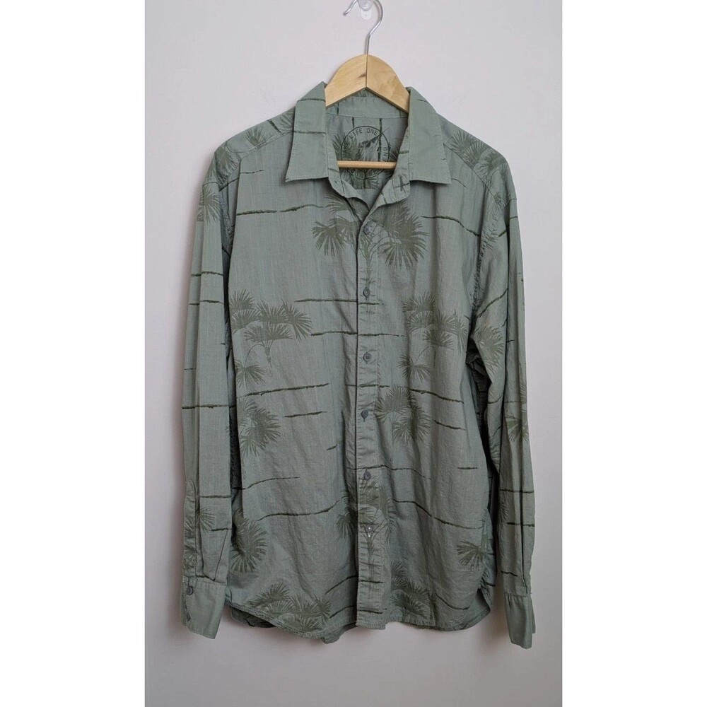Tommy Bahama Shirt Mens 2XL Green Palm Tree Print Button Up Long Sleeve Casual